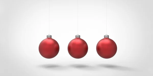 3D-rode globes kerstballen opknoping geïsoleerd op witte achtergrond — Stockfoto