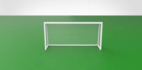 Football (soccer) goals post goalkeeper on clean empty green field — Stock Photo, Image