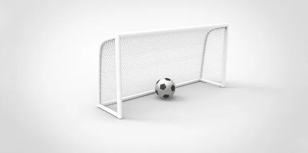 A black and white soccer ball football and a goal post — Stock Photo, Image