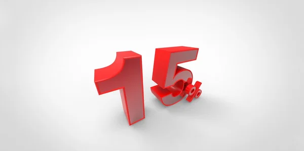 3D renderização de um vermelho 15 por cento letras em um fundo branco — Fotografia de Stock