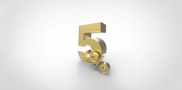 3D-Darstellung eines goldenen 5-Prozent-Buchstabens auf weißem Hintergrund — Stockfoto