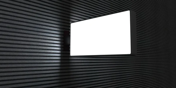 3D-blank straat reclame billboard op muur nachts op zwart-wit strepen lijnen achtergrondgeluid — Stockfoto