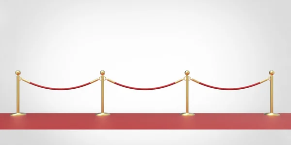 Rode gebeurtenis tapijt gouden hek geïsoleerd op een witte achtergrond; — Stockfoto