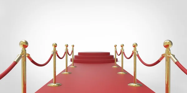 Kırmızı halı VIP yol altın çit beyaz gri arka plan üzerinde kırmızı podyumda