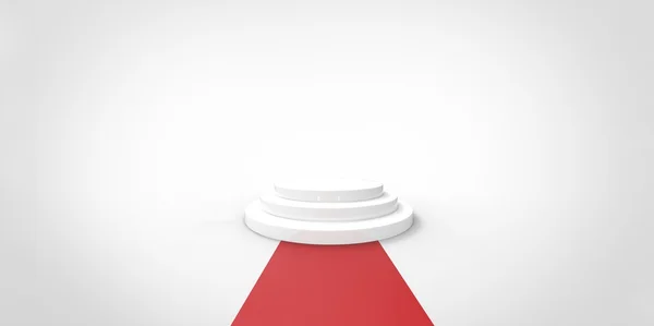 Witte podium op red carpet VIP-manier gouden hek op witte grijze achtergrond — Stockfoto