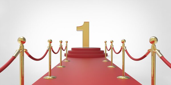 Number 1 gold red carpet VIP way gold fence on white gray background