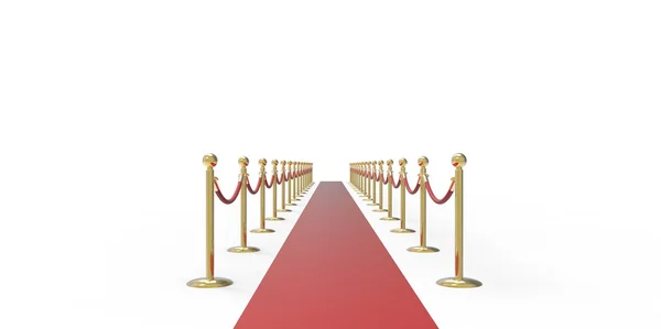 Red event carpet gold fence isolated on a white background; — Stock Photo, Image