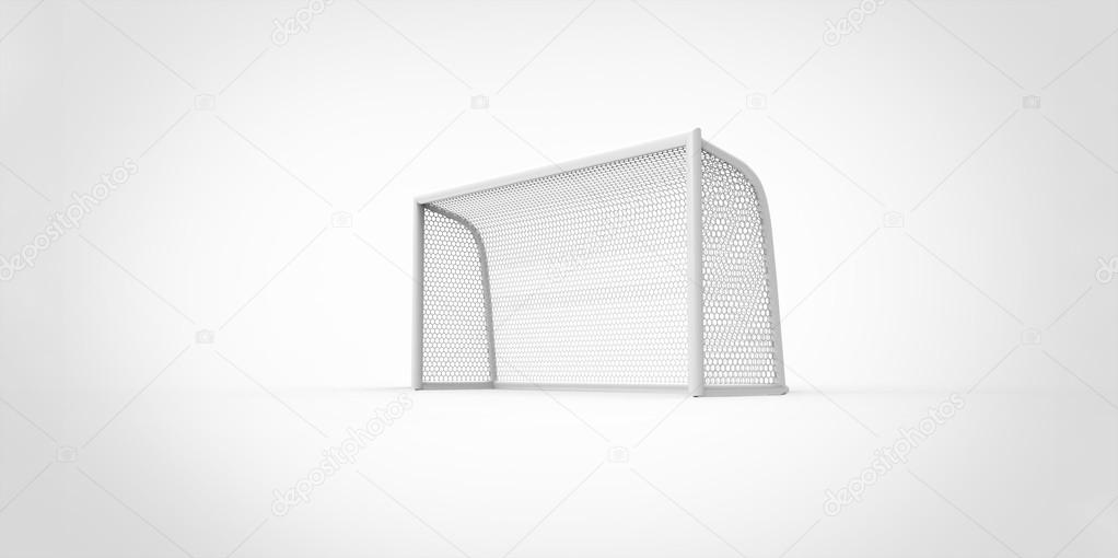 Football (soccer) goals post goalkeeper on clean empty green field