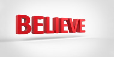 Motivasyonel kelime illüstrasyon izole üzerinde beyaz gri gri arka plan Render 3d metin inanıyorum