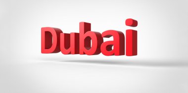 Dubai 3d metin illüstrasyon, şehir adı beyaz gri gri arka plan üzerinde izole Render