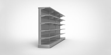 Boş siyah metal gümüş krom perakende mağaza raflarında düz bir arka plan