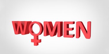 Kırmızı mutlu kadınların gün kadın kalp sembolü beyaz gri arka plan üzerinde 3d metin