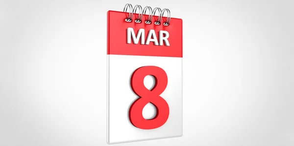 Bílé a červené 3d kalendář 8 března den žen — Stock fotografie