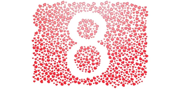 Red 8 března tvar od mnoha 3d srdce na bílém pozadí ženy je den matek — Stock fotografie