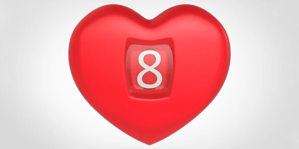 3D červené srdce tvar s březen 8 text na to ženy matky den — Stock fotografie