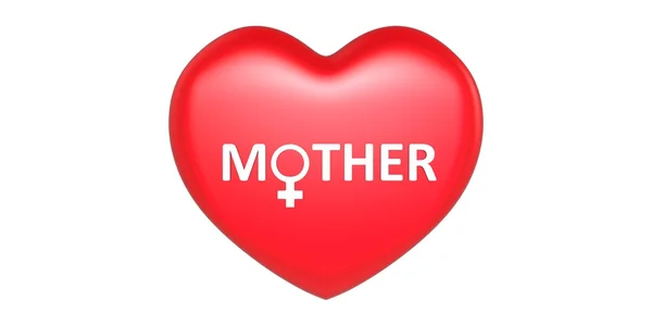 Vörös anya szíve nő szimbólum fehér szürke háttér, 3D-s szöveg — Stock Fotó