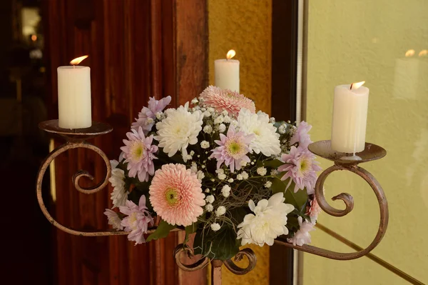 Beautiful candle holder with colorful flowers