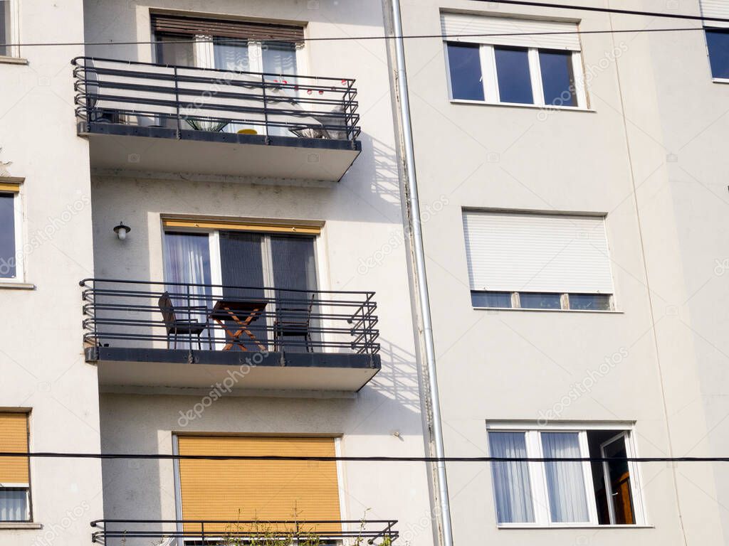 Facade of the building with open balconies