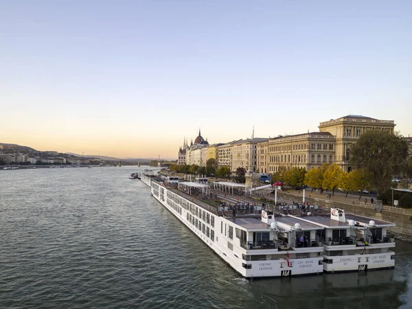 Kilátás Hídról Dunára Hajókra Budapest Magyarország 2019 Október — Stock Fotó