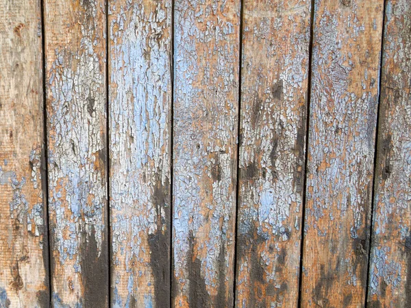 Fragment Aged Brown Wooden Fence Covered Light Blue Paint Which — Stock Photo, Image