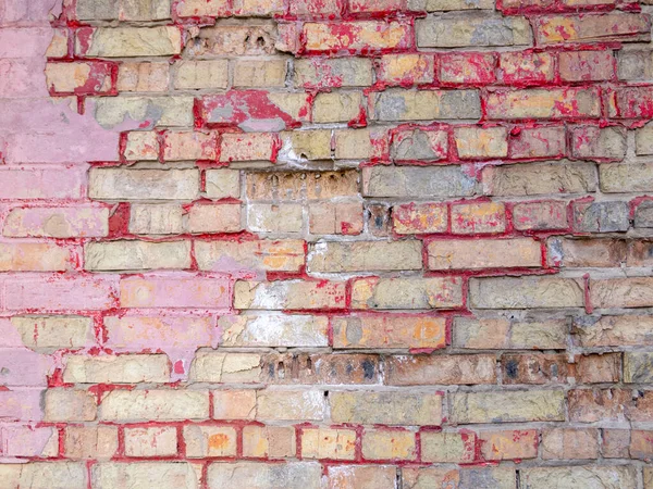 Poškozená Stěna Červenými Obrysy Okolo Cihel — Stock fotografie