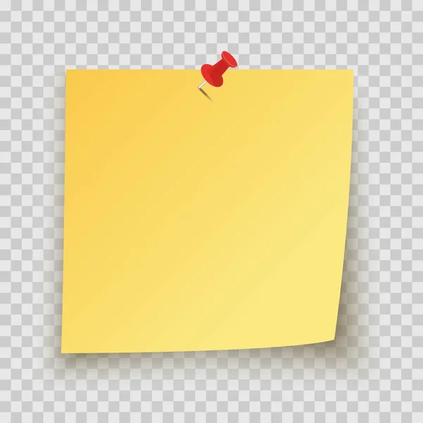 Желтая Нота Красным Значком Тенью Прозрачном Фоне Напоминание Листе Бумаги — стоковый вектор