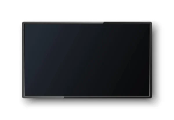 Beyaz arka planda gölgesi olan gerçekçi bir TV ekranı. Modern boş ekran lcd, akıllı yönlendirilmiş. Tasarımınız için şablon oluşturun. Geniş boş çerçeve. Vektör illüstrasyonu