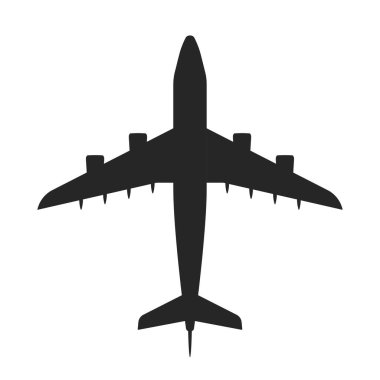 Plane silhouette icon. Top view. Aircraft, passenger plane with four jet engines. Vector illustration