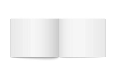 Gerçekçi, tamamen boş bir kitap açtı. Dikey broşür sayfası, defter, dergi, broşür, kapak. Tasarımınız için şablon oluşturun. Grafik, yaratıcılık, iş ve eğitim için boş kağıtlar. Vektör illüstrasyonu