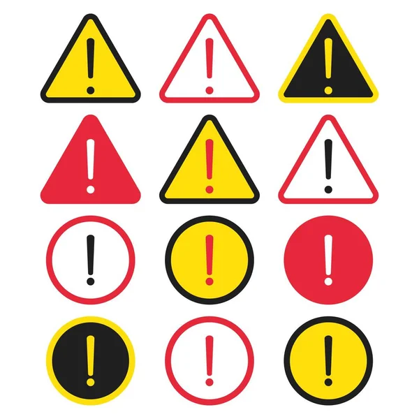Znak Zagrożenia Symbol Uwagi Ikoną Wykrzyknika Znak Ryzyka Czarny Czerwony — Wektor stockowy