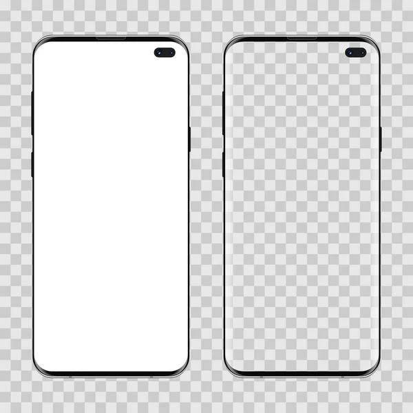 Set Van Twee Realistische Moderne Smartphone Transparante Achtergrond Vooraanzicht Mobiele — Stockvector