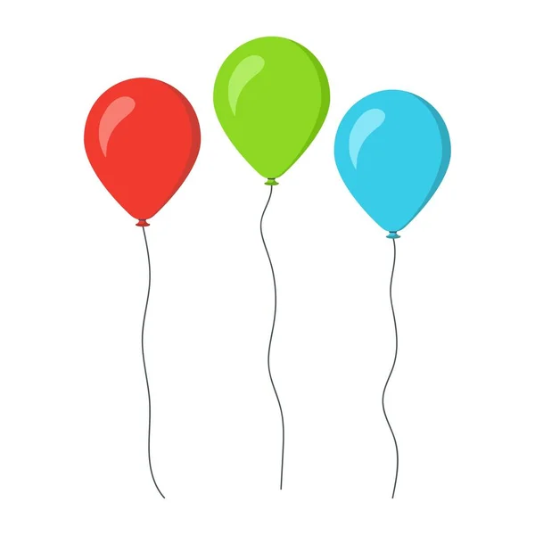 Renkli balonlar seti - kırmızı, yeşil, mavi. Doğum günü, etkinlik, düğün, karnaval, kutlama, yıldönümü ve tatil partisi için şablon tasarımı. Web sitesi, duvar kağıdı, poster için konsept. Vektör illüstrasyonu
