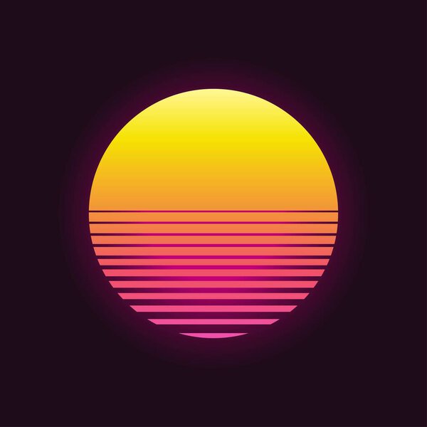 Retro sunset in 80s style. Retrowave, synthwave futuristic background. Template design for cyber or sci-fi abstract concept. Vector illustration
