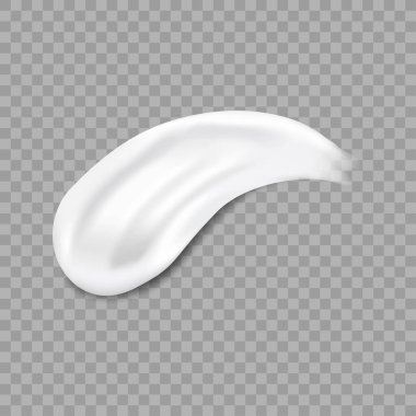 Şeffaf arka planda izole edilmiş gerçekçi krem lekeleri. Beyaz kozmetik kremalı felç. Krem kaplama pürüzsüz köpük lekesi. Nemlendirici cilt jeli. Tasarımınız için şablon oluşturun. Vektör illüstrasyonu