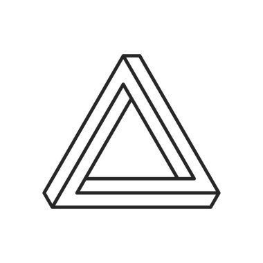 Penrose üçgeni çizgi dizaynında. İmkansız ya da sonsuz geometrik element. Optik yanılsama. Esrarengiz ya da bilim sembolü. Vektör illüstrasyonu