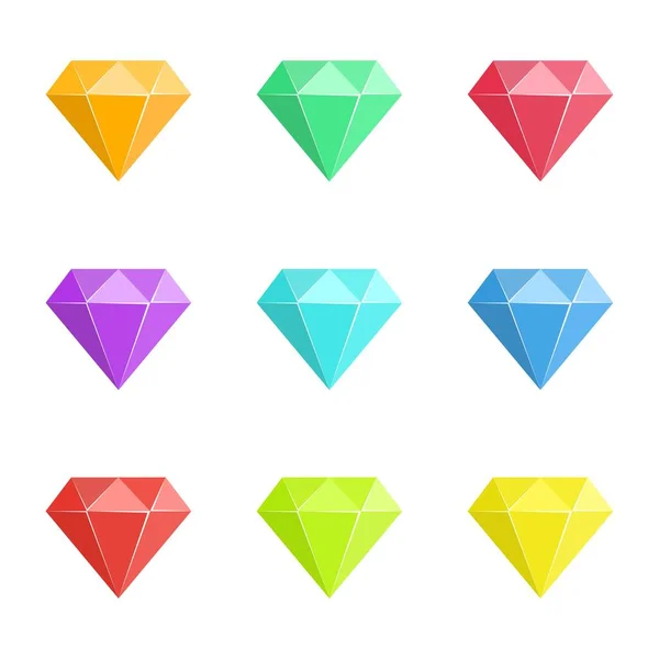 Conjunto Diamantes Colores Piedras Diamantadas Aisladas Sobre Fondo Blanco Piedra — Vector de stock