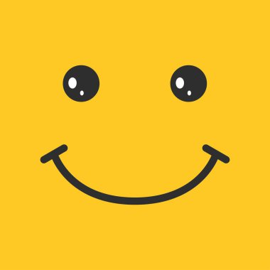 Sarı arka planda izole edilmiş gülen yüz. Mutlu şirin gülücük. Çizgi film emoji karakteri. Komik simge simgesi. Vektör illüstrasyonu