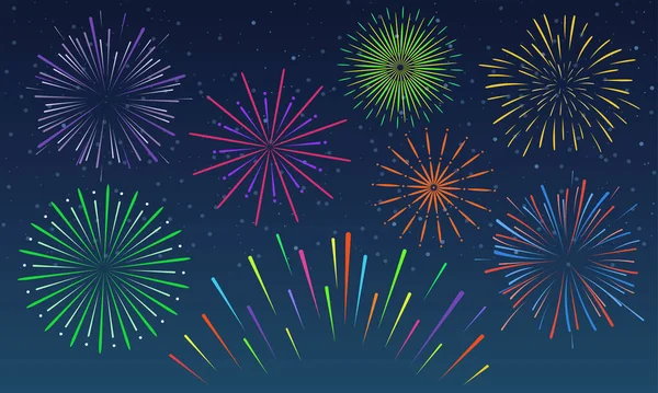 Colorful Exploding Fireworks Isolated Night Sky Background Festive Firework Salute — ストックベクタ