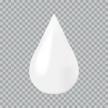 Şeffaf arkaplanda izole edilmiş gerçekçi beyaz süt damlası. Düşen krema, yoğurt ya da kozmetik. Parlak sıvı damlası. Tasarımın için şablon. Vektör illüstrasyonu