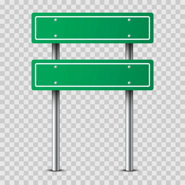 Реалистичный Зеленый Дорожный Знак Металлическом Столбе Изолирован Прозрачном Фоне Два — стоковый вектор