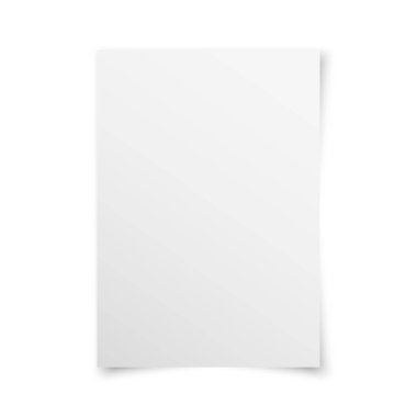 White realistic blank paper page with shadow isolated on white background. A4 size sheet paper. Mock up template for your design. Vector illustration