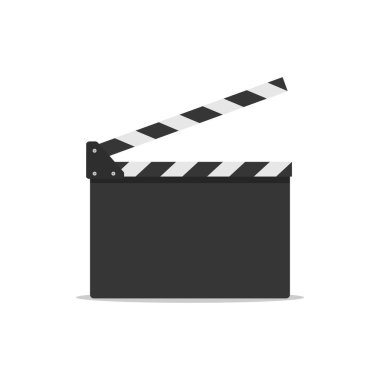 El çırpma tahtası simgesi düz stil. Film, sinema, film sembolü konsepti. Müdür Clapboard. Film yapma cihazı. Vektör illüstrasyonu