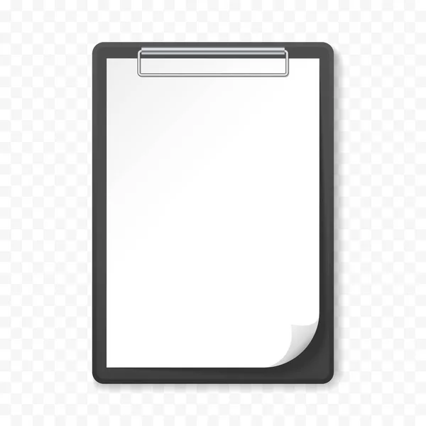 Black Clipboard White Sheet Transparent Background Template Design Blank Mock — Stock Vector