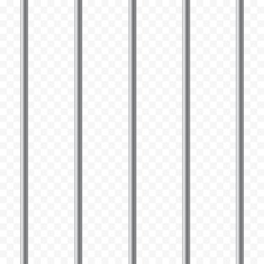 Şeffaf arka planda gerçekçi metal parmaklıklar. Demir hapishane kafesi. Hapishane çiti hapishanesi. Suçlu ya da ceza için şablon tasarımı. Vektör illüstrasyonu