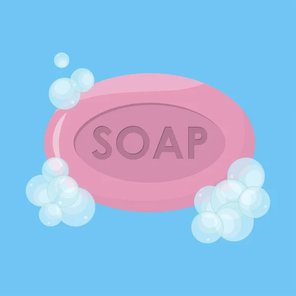 Köpük ikonlu pembe banyo sabunu. Banyo, hijyen ya da güzellik için şablon tasarımı. Vektör illüstrasyonu