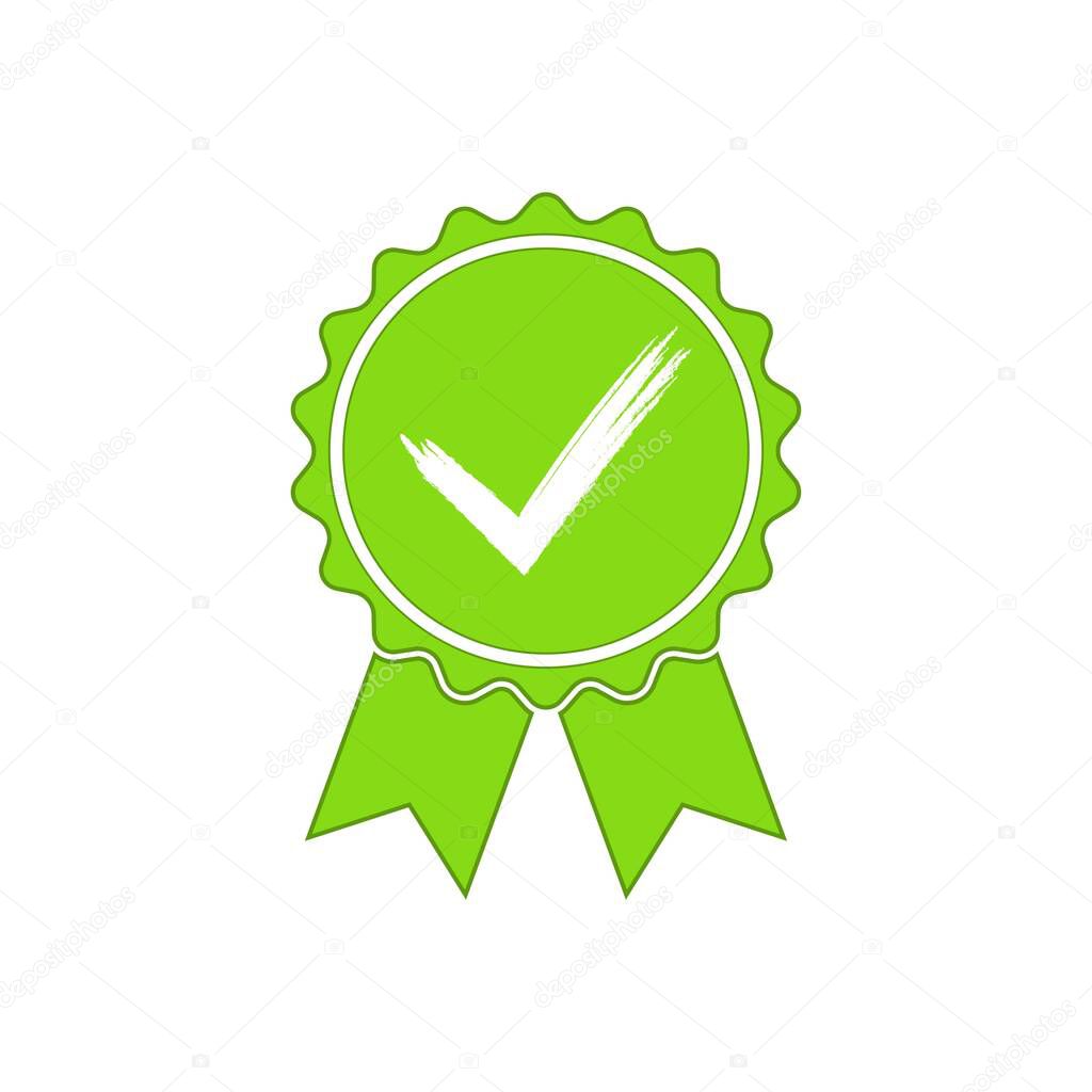 Green approved or certified medal icon. Award sign. Template design for web or mobile app. Vector illustration