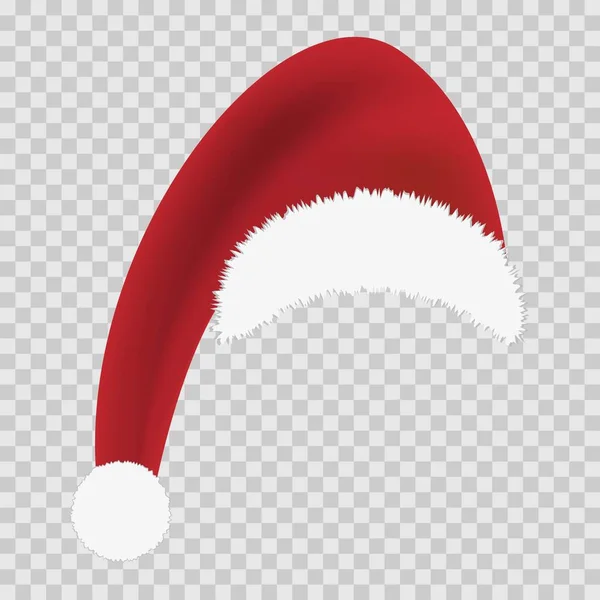 Kırmızı Noel Baba şapkası şeffaf arka planda. Mutlu Yıllar ve Mutlu Noeller için şablon tasarımı. Tebrik kartı, indirimli afiş, internet ya da basım için hazırlan. Vektör illüstrasyonu