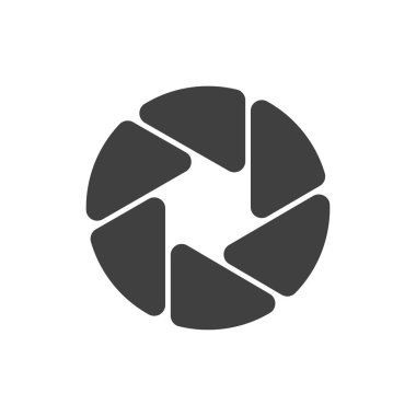 Kamera kapama simgesi. Diyafram sembolü. Fotoğrafçı logosu için şablon tasarımı ögesi. Vektör illüstrasyonu