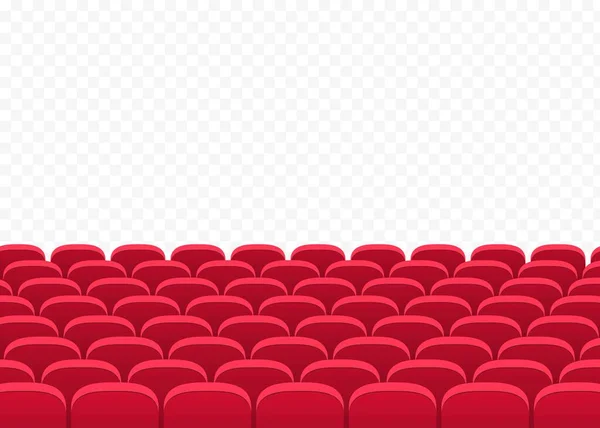 Reihen Roter Kinosessel Oder Kinosessel Auf Transparentem Hintergrund Leerer Zuschauerraum — Stockvektor
