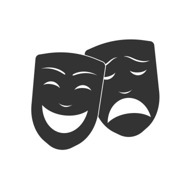 Komedi ve trajedi tiyatro maskeleri. Mutlu ve üzgün maske. Vektör illüstrasyonu